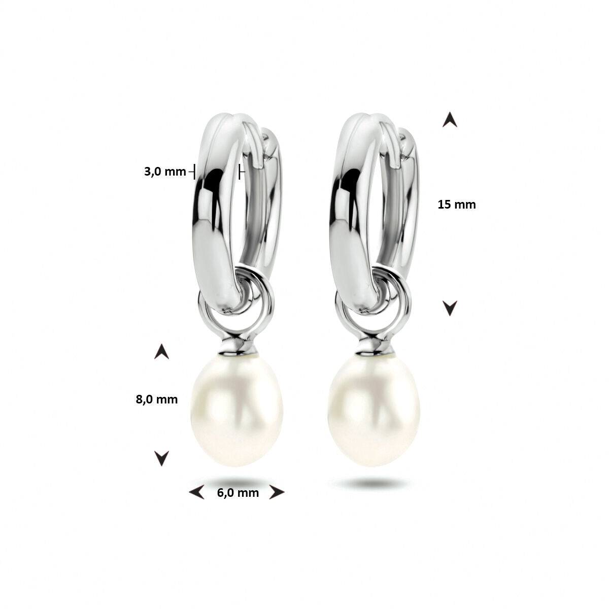 Zilveren Klapoorringen Parel 15mm 1322205