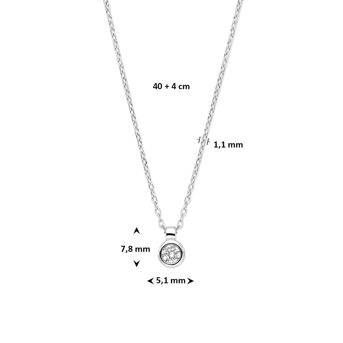 Zilveren Collier Zirkonia 40+4cm 1322090