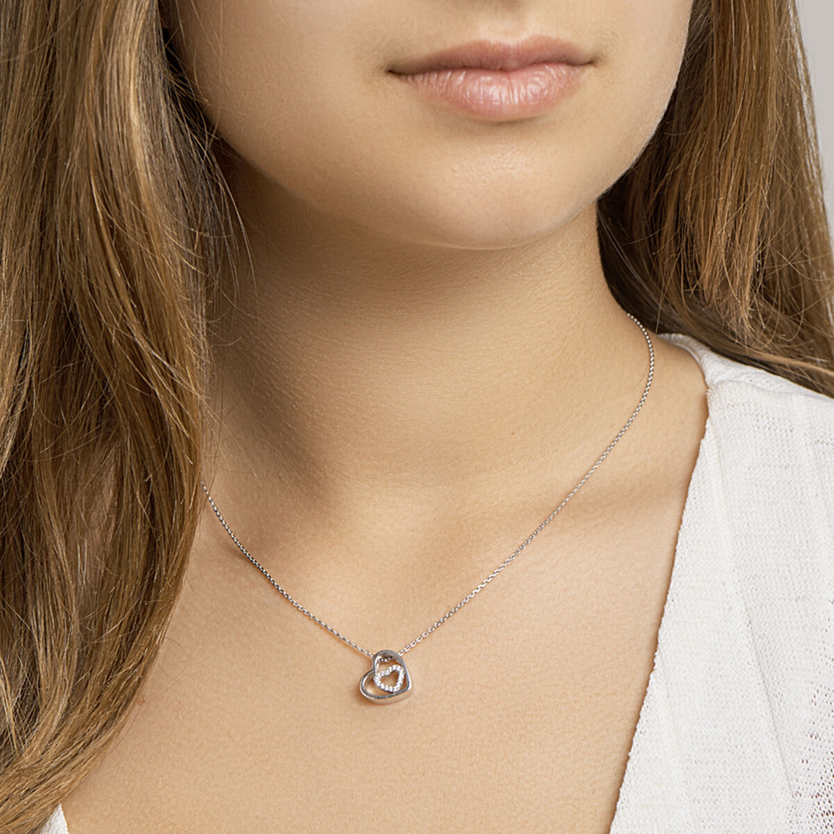 Zilveren Collier Hart Zirkonia 1,3mm 41+4cm 1322180
